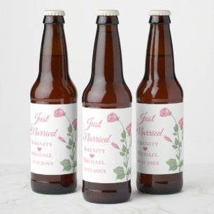 Lente Bloem Roze Bloemen Net Getrouwd Trouwen Bier Etiket
