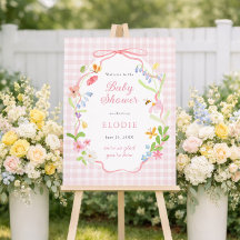 Lente Bloem Roze Gingham Baby Shower Welkom