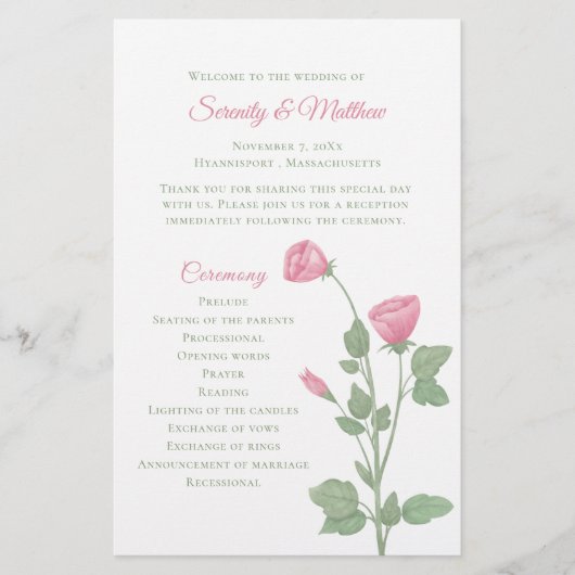Lente Bloem Tuin Roze Bloemen Bruiloft Programma (Voorkant)