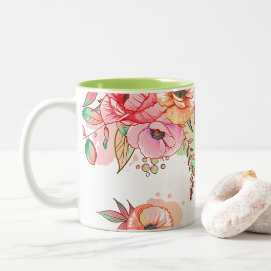 lente Bloem Tweekleurige Koffiemok (Met donut)