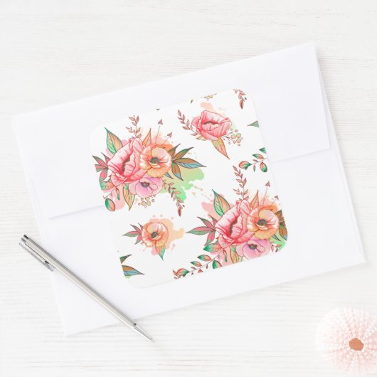 lente Bloem Vierkante Sticker (Envelop)
