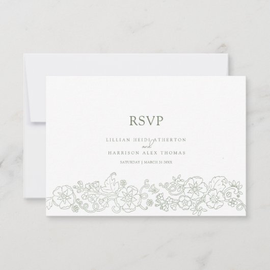 Lente bloem vlinders kunst bruiloft groene maaltij RSVP kaartje (Voorkant)