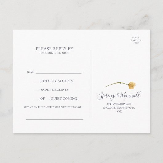 Lente Bloem | Witte Songrequest RSVP Briefkaart (Achterkant)