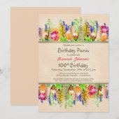 Lente Bloemen 100e verjaardag Picknick Party Kaart (Voorkant / Achterkant)