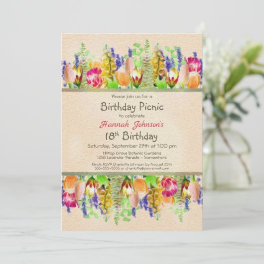 Lente Bloemen 18e verjaardag picknickfeest Kaart (Staand voorkant)