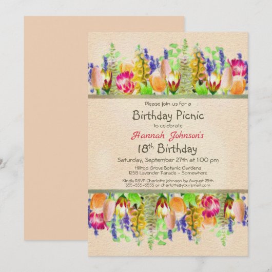 Lente Bloemen 18e verjaardag picknickfeest Kaart (Voorkant / Achterkant)