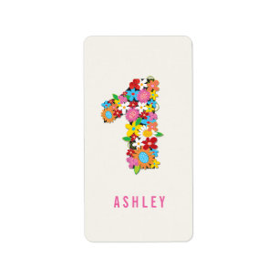 lente bloemen 1 meisje 1 geboorte feest etiket