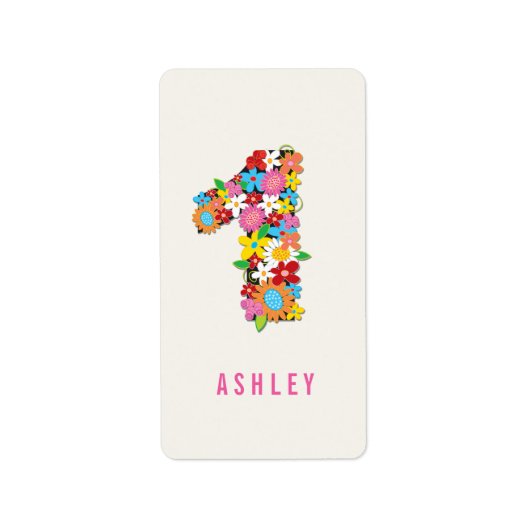 lente bloemen 1 meisje 1 geboorte feest etiket (Voorkant)