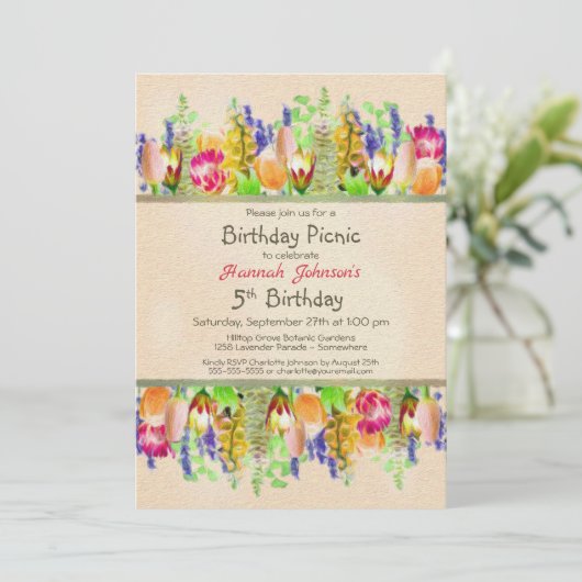 Lente Bloemen 5e Verjaardag Picknick Kaart (Staand voorkant)