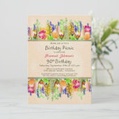 Lente bloemen 90th Birthday Picnic Party Kaart (Staand voorkant)