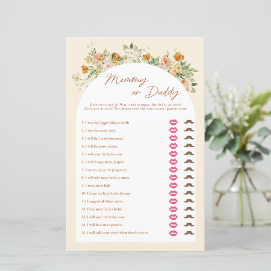 Lente Bloemen Baby Shower Mamy of Papa Spel (Staand voorkant)