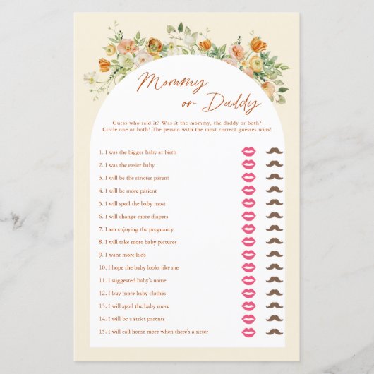 Lente Bloemen Baby Shower Mamy of Papa Spel (Voorkant)