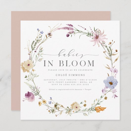 Lente Bloemen Baby's in Bloom Square Baby shower | Kaart (Voorkant / Achterkant)