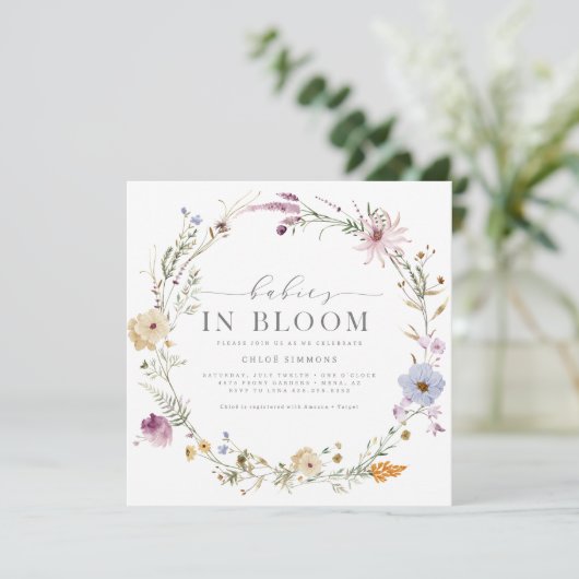 Lente Bloemen Baby's in Bloom Square Baby shower | Kaart (Staand voorkant)