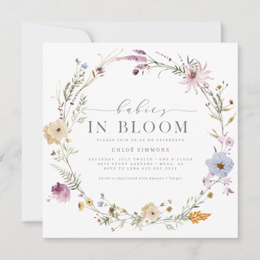 Lente Bloemen Baby's in Bloom Square Baby shower | Kaart (Voorkant)