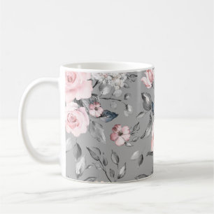 Lente bloemen bladeren hand getrokken koffiemok