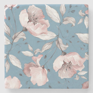 Lente bloemen, bladeren, naadloos ontwerp stenen onderzetter