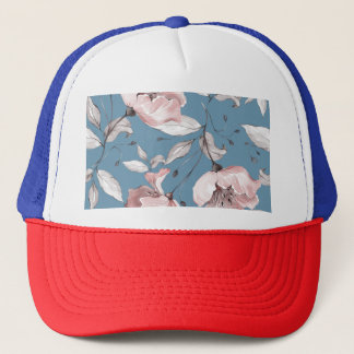 Lente bloemen, bladeren, naadloos ontwerp trucker pet
