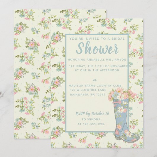 Lente Bloemen Blauw Regen Boot Bruiloft Douche Kaart (Voorkant / Achterkant)