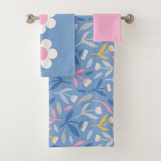 Lente Bloemen Blauw & Roze Bad Handdoek (Insitu)