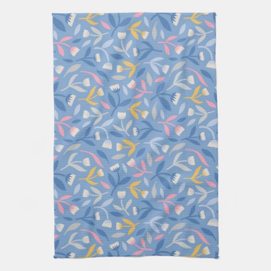 Lente Bloemen Blauw & Roze Theedoek (Verticaal)