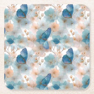 Lente bloemen & Blauwe Vlinder Vintage Kartonnen Onderzetters