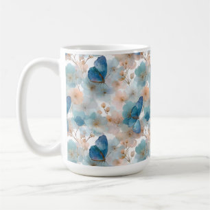 Lente Bloemen & Blauwe Vlinder Vintage Koffiemok