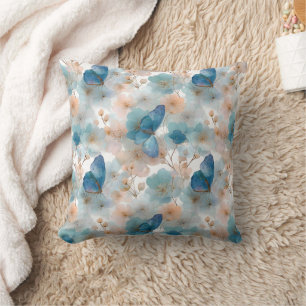 Lente bloemen & Blauwe Vlinder Vintage Kussen