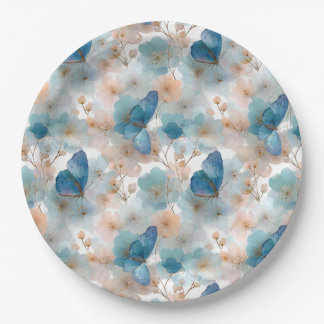 Lente Bloemen & Blauwe Vlinder Vintage Papieren Bordje
