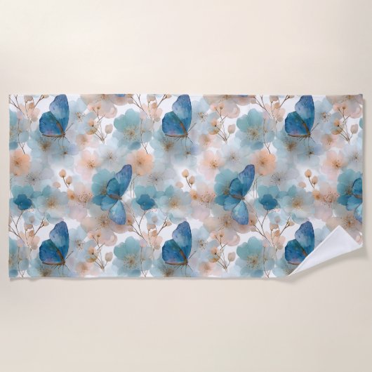 Lente bloemen & Blauwe Vlinder Vintage Strandlaken (Voorkant)