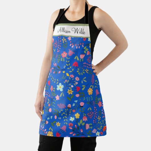 Lente Bloemen Bloeiwijzen op Blauw Persoonlijk Schort (Insitu)