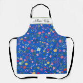 Lente Bloemen Bloeiwijzen op Blauw Persoonlijk Schort (Voorkant)