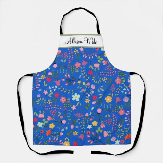 Lente Bloemen Bloeiwijzen op Blauw Persoonlijk Schort (Voorkant)