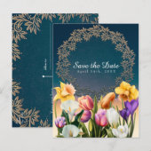 Lente Bloemen Bloem Elegant Save the Date Chic Aankondigingskaart (Voorkant / Achterkant)