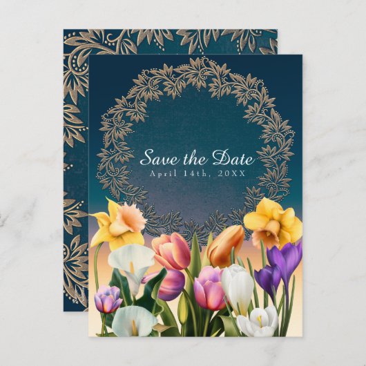 Lente Bloemen Bloem Elegant Save the Date Chic Aankondigingskaart (Voorkant / Achterkant)