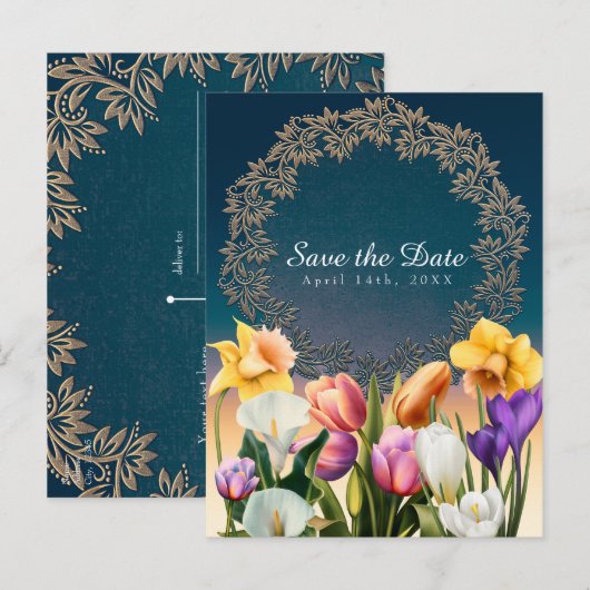 Lente Bloemen Bloemrijke Elegante Save the Date Ch Aankondigingskaart (Voorkant / Achterkant)