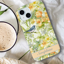 Lente Bloemen & Bluebird Pastel Geel Aangepaste na iPhone 15 Case