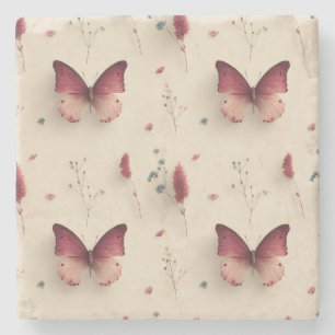 Lente Bloemen & Blush Vlinder Vintage Stenen Onderzetter