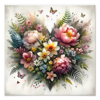 Lente Bloemen Boeket Aquarel Foto Afdruk