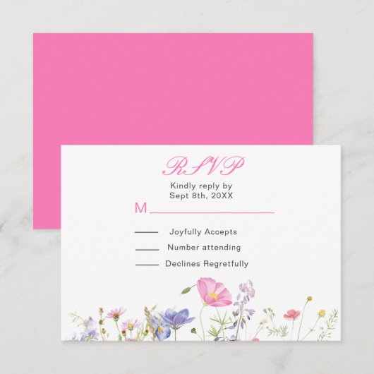 Lente bloemen boeket RSVP kaartje (Voorkant / Achterkant)
