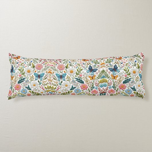 Lente Bloemen borduurwerk Design Pastel Kleuren Lichaamskussen (Voorkant)