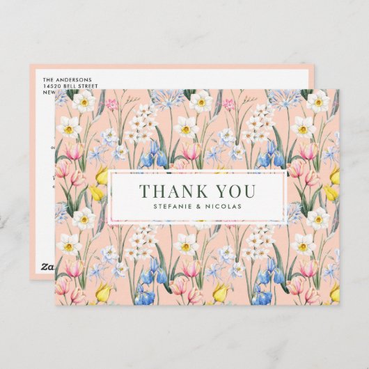 Lente Bloemen Botanische bruiloft Dank u Briefkaart (Voorkant / Achterkant)