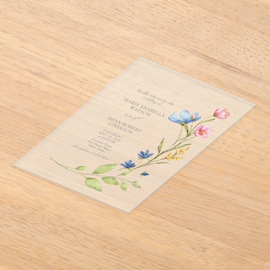 Lente Bloemen bruiloft Frosted Acryl Uitnodigingen (Laagn)