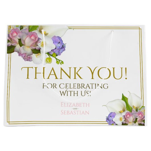 Lente Bloemen Chique Elegante Roze & Gouden Bruilo Groot Cadeauzakje (Voorkant)