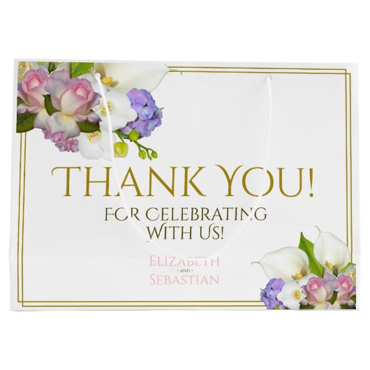 Lente Bloemen Chique Elegante Roze & Gouden Bruilo Groot Cadeauzakje (Achterkant)