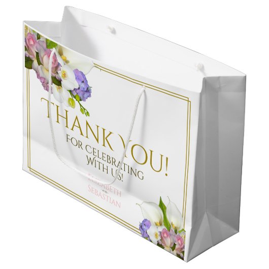 Lente Bloemen Chique Elegante Roze & Gouden Bruilo Groot Cadeauzakje (Voorkant Gekanteld)