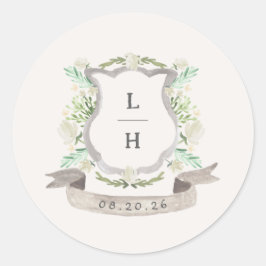 Lente Bloemen Crest Bruiloft Ronde Sticker