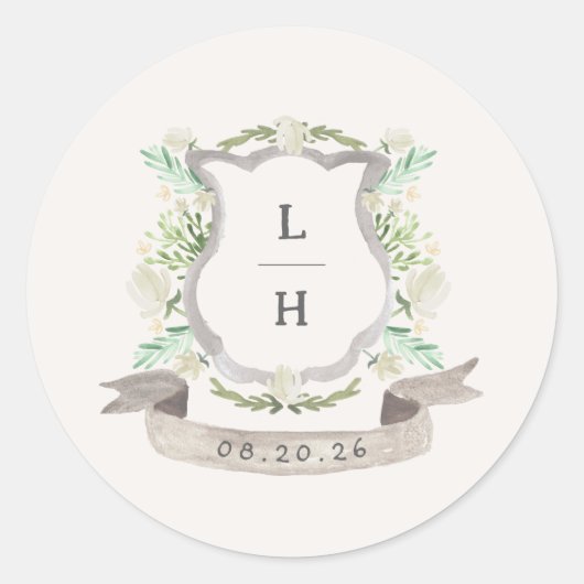 Lente Bloemen Crest Bruiloft Ronde Sticker (Voorkant)
