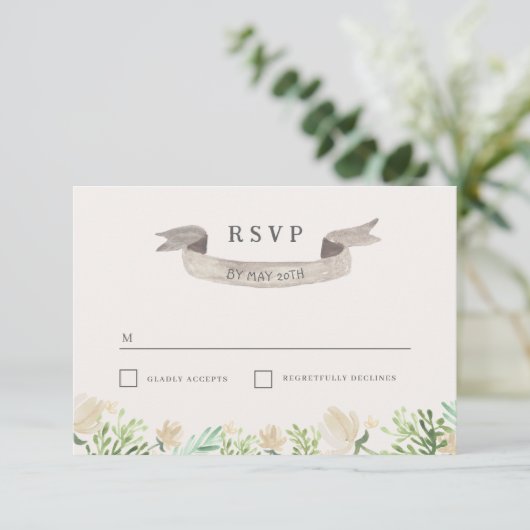 Lente Bloemen Crest Bruiloft RSVP (Staand voorkant)