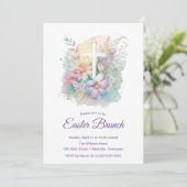Lente Bloemen Cross Pasen Brunch Uitnodiging (Staand voorkant)